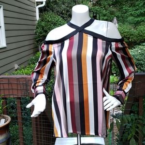 Loft Off The Shoulder Stripe Top Size Medium
